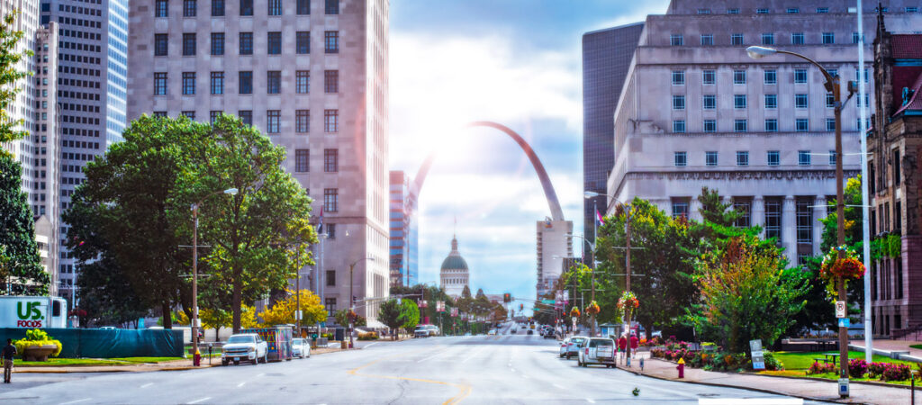 A skyline view of the city of St. Louis